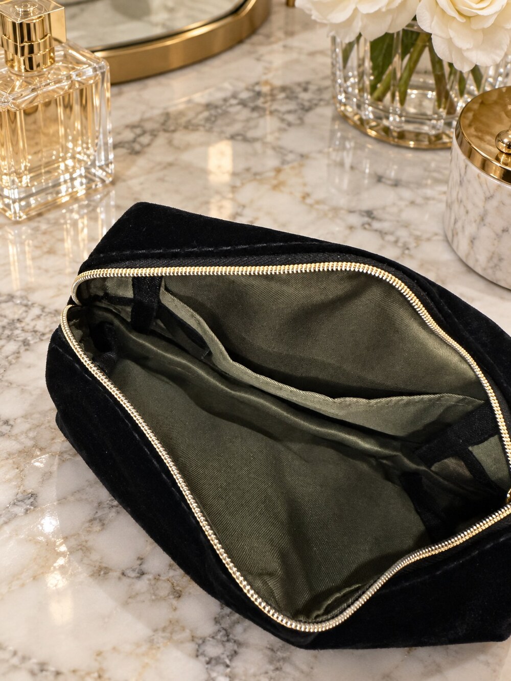 Yves Saint Laurent Black Velvet Makeup Bag | Gold-Tone YSL Logo - Picture 4 of 6